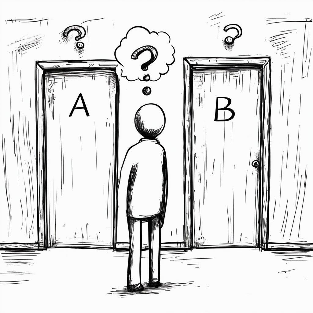 a person standing infront of two doors and wondering which one to choose